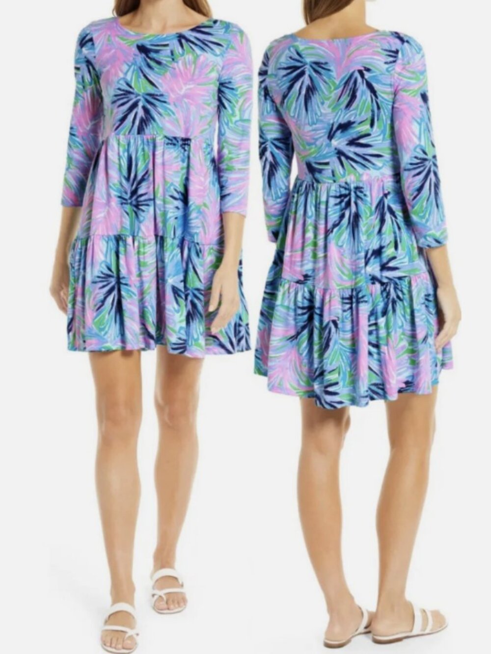 Lilly Pulitzer Geanna Swing Dress Gecko Green Beach Bash XXS 3/4 Sleeve Mini